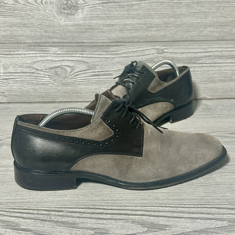 Johnston & Murphy J&M 1850 Mens 9.5 Grey Suede Black Leather Wingtip Derby Shoes